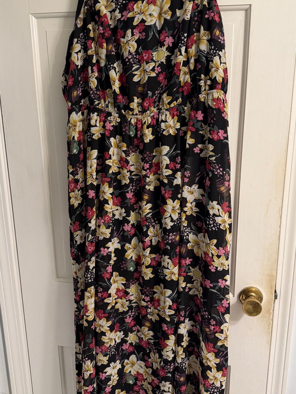 torrid x Disney Rapunzel Black Floral Maxi Dress with Pink & Yellow Blooms